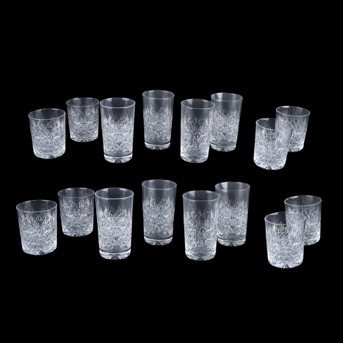 16 Thomas Webb Cut Crystal Glasses: Sixteen (16) Thomas Webb Wellington Cut Crystal Glasses. Set includes 8 each: tumblers 5" and whiskey 3-3/4". Signed. Condition: Good condition with no chips or cracks. Domestic Shipping: $115.00 Min