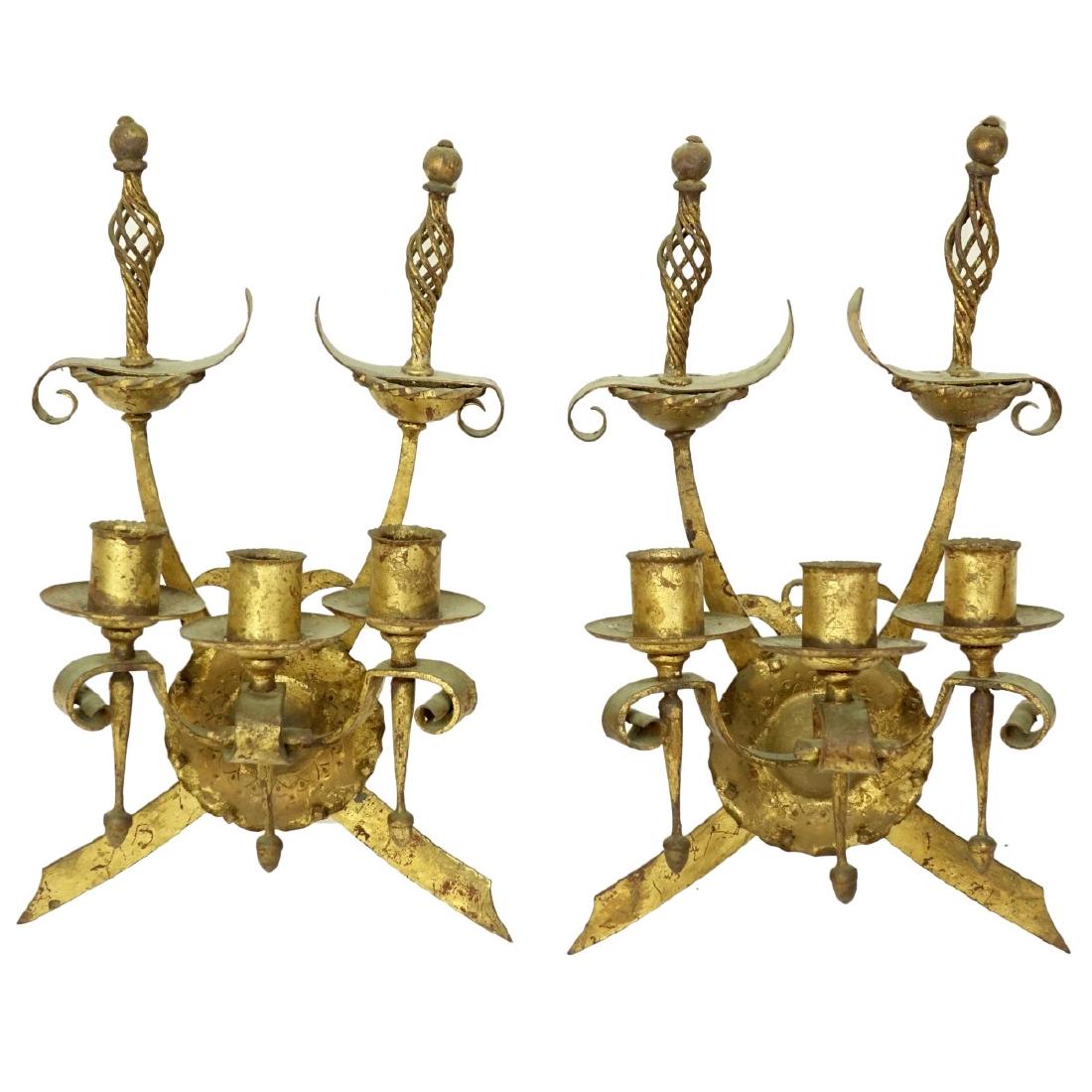 Pair of Gilt Painted Cast Iron Wall Sconces (1 of 4)