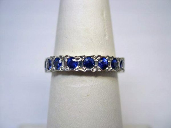 Ladies 14k Gem Cut Sapphire Eternity Band. Band Con
