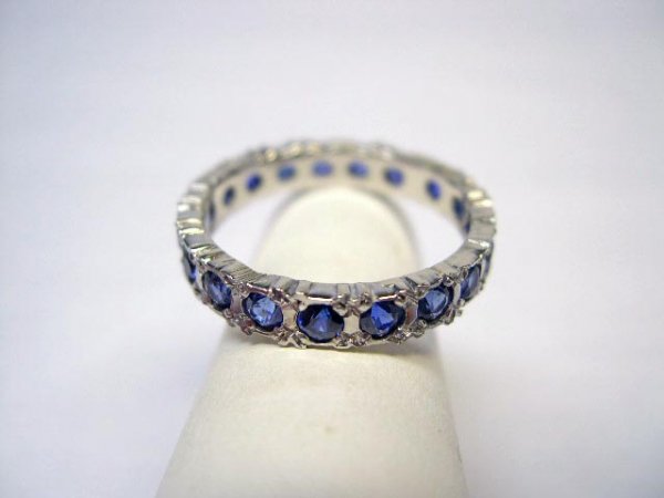 Ladies 14k Gem Cut Sapphire Eternity Band. Band Con - 2