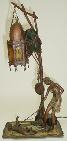 Austrian Vienna Bronze Lamp Sculpture "Woman Playi