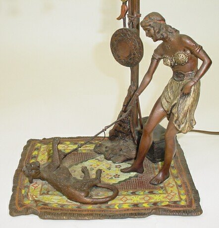 Austrian Vienna Bronze Lamp Sculpture "Woman Playi - 2