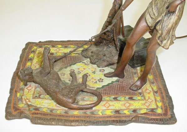 Austrian Vienna Bronze Lamp Sculpture "Woman Playi - 3