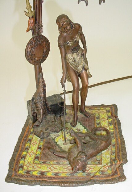 Austrian Vienna Bronze Lamp Sculpture "Woman Playi - 4