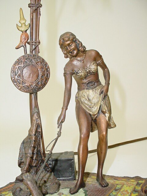 Austrian Vienna Bronze Lamp Sculpture "Woman Playi - 6