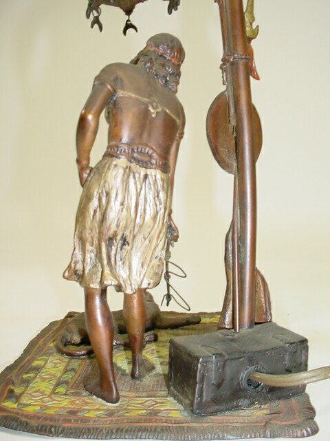 Austrian Vienna Bronze Lamp Sculpture "Woman Playi - 8