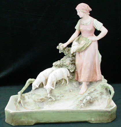 Royal Dux Porcelain Figural Group "Girl with Goat"