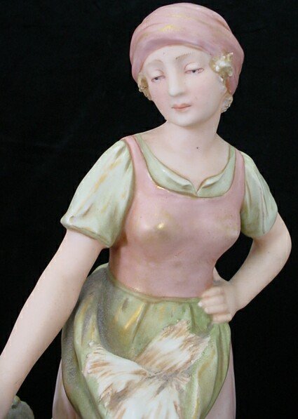 Royal Dux Porcelain Figural Group "Girl with Goat" - 4