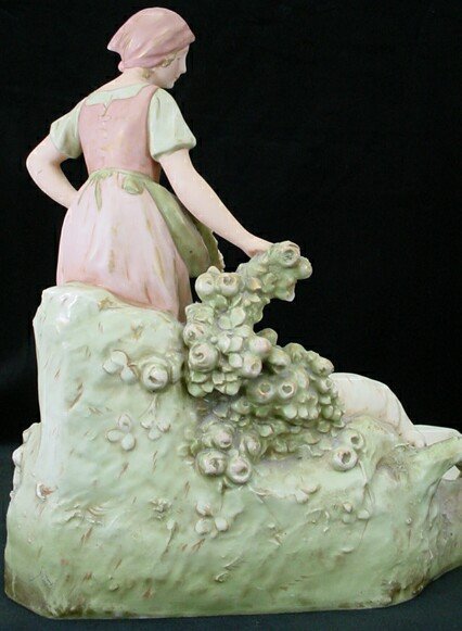 Royal Dux Porcelain Figural Group "Girl with Goat" - 5