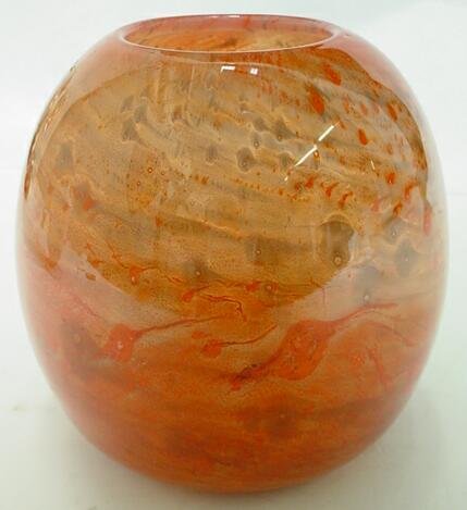 Kimball Cluthra Mottled Orange Vase. Signed with "