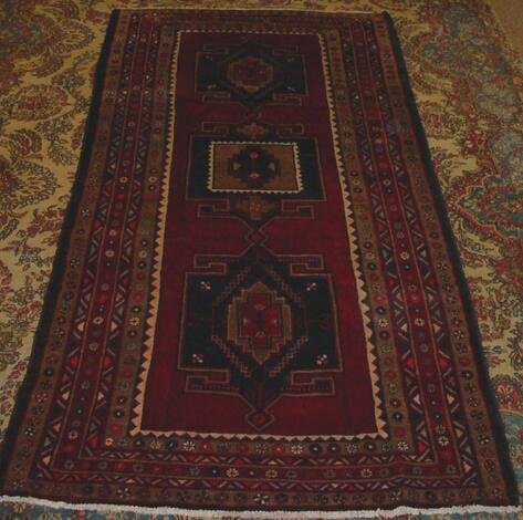Persian Hand-Knotted Hamedan Wool Oriental Rug wit