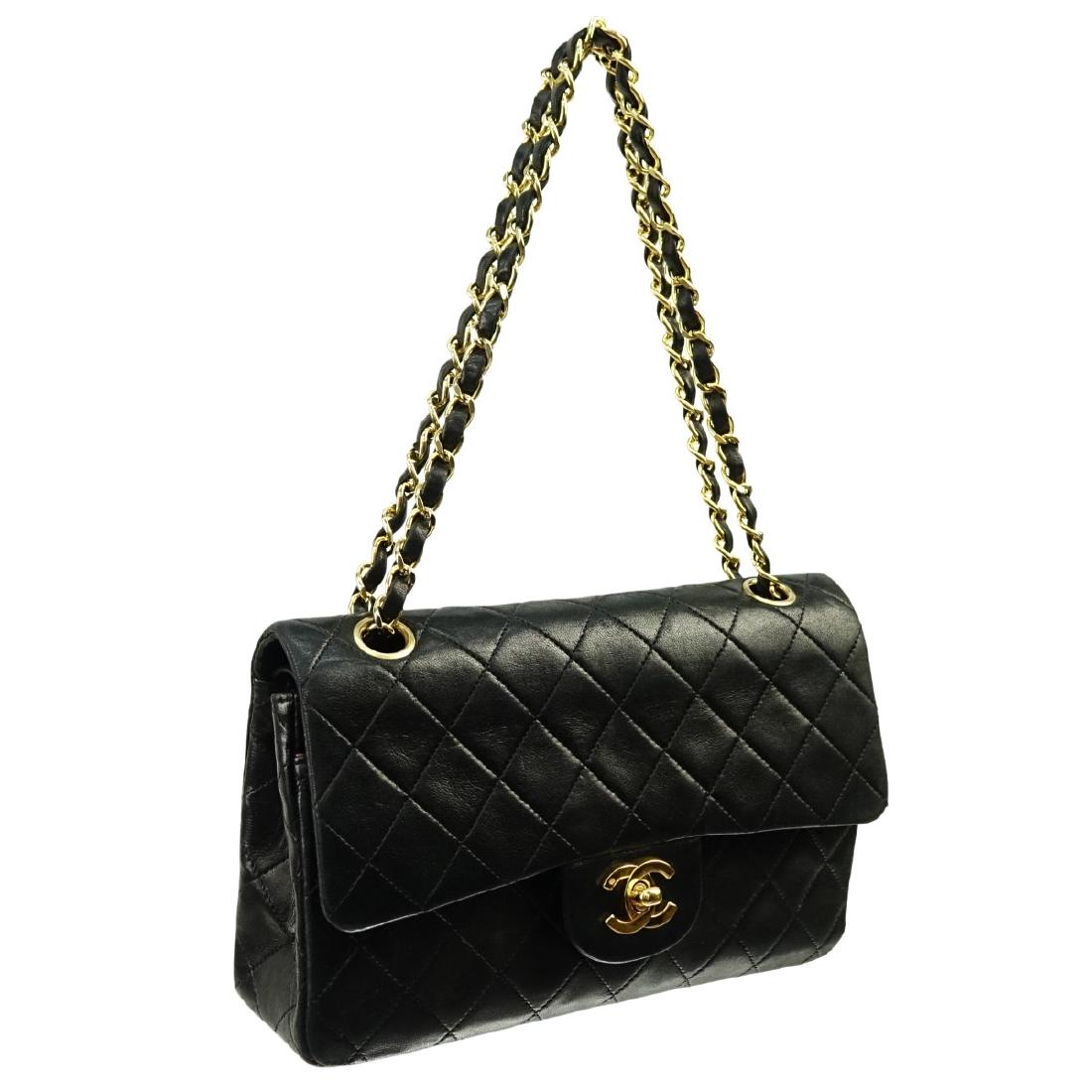 Chanel Black Quilted Leather Double Flap Bag 23