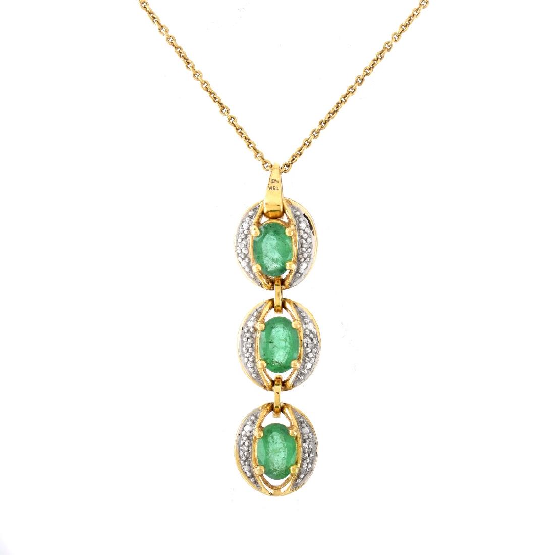Emerald, Diamond and 18K Gold Pendant Necklace (1 of 4)
