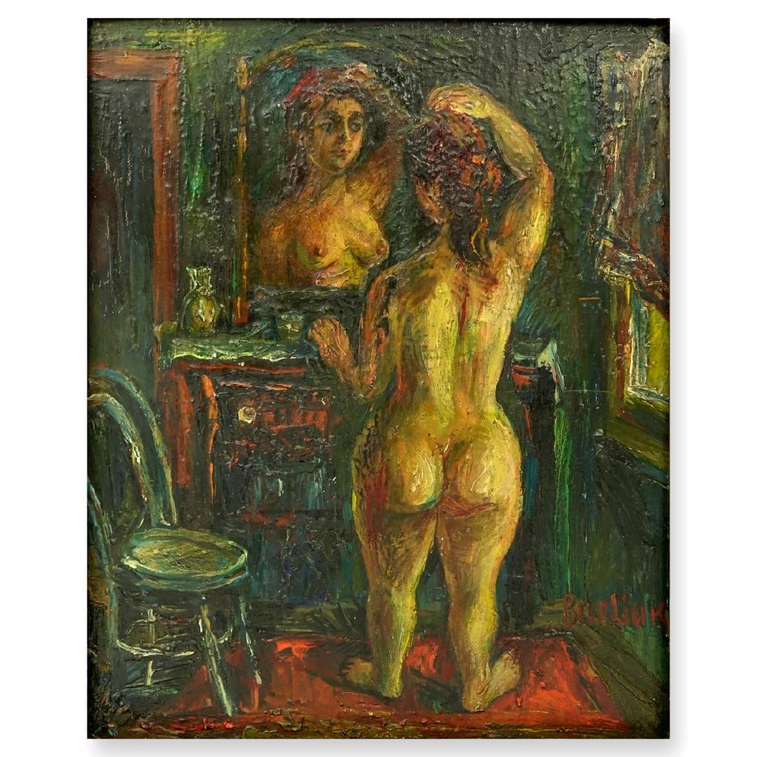 After: David Burliuk (1882 - 1967) Oil on Board: After: David Davidovich Burliuk (1882 - 1967) Oil on Board, Nude in Interior Scene, Signed Lower Right. Measures 11" H x 9" W, 16-1/2" H x 12-1/2" W. Condition: Conserved condition Domestic Shipping: