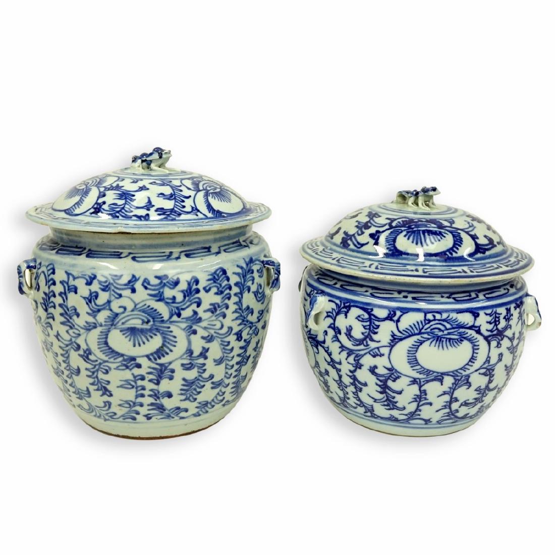 2 Chinese Blue & White Porcelain Covered Jars (1 of 6)