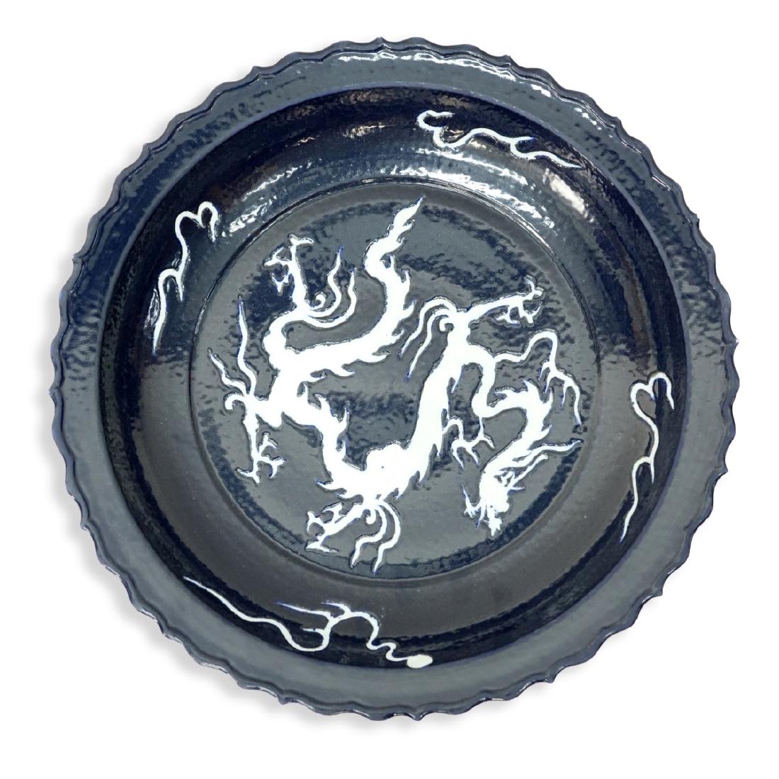 Chinese Blue Glaze Pottery Charger with Dragon (1 of 4)