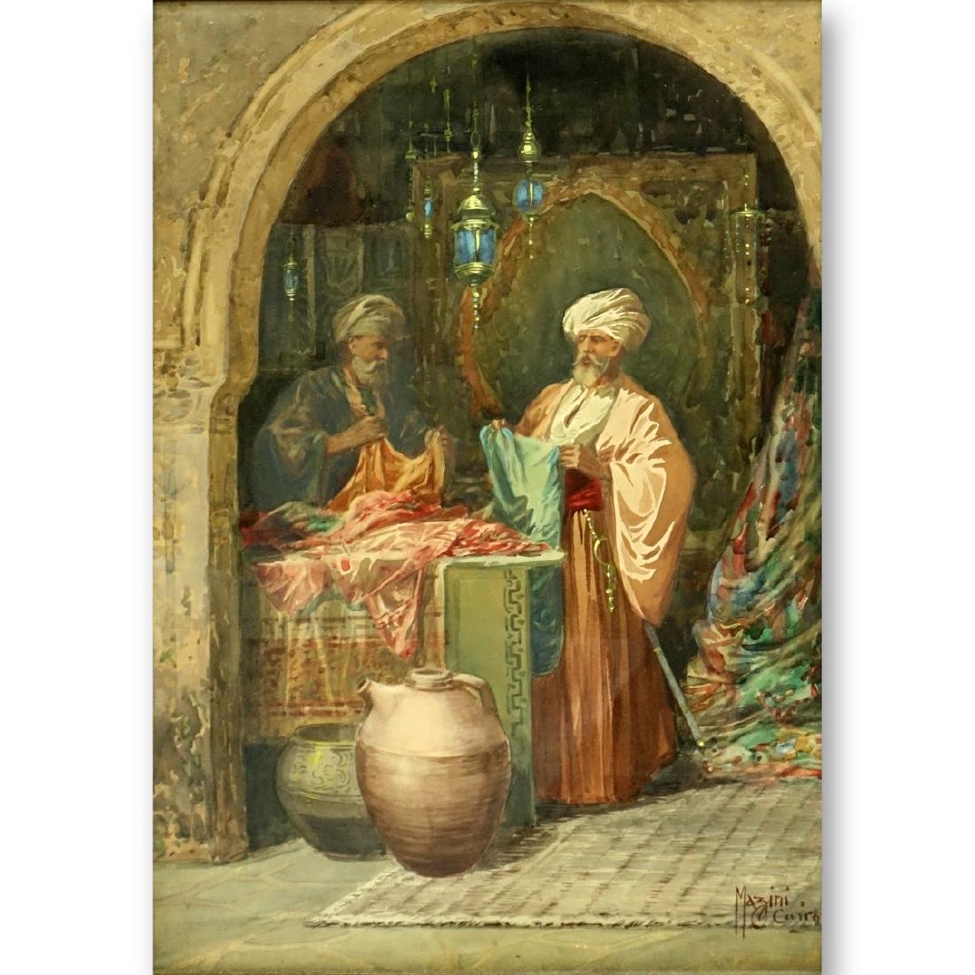 Ciro Mazini (19/20th C) Watercolor "The Bazaar" (1 of 4)