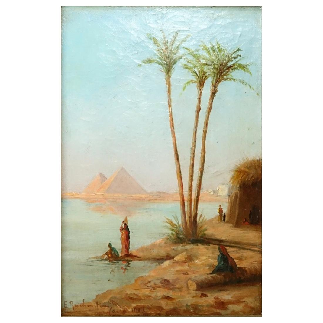 Early 20th C Orientalist School O/C "Pyramids" (1 of 5)