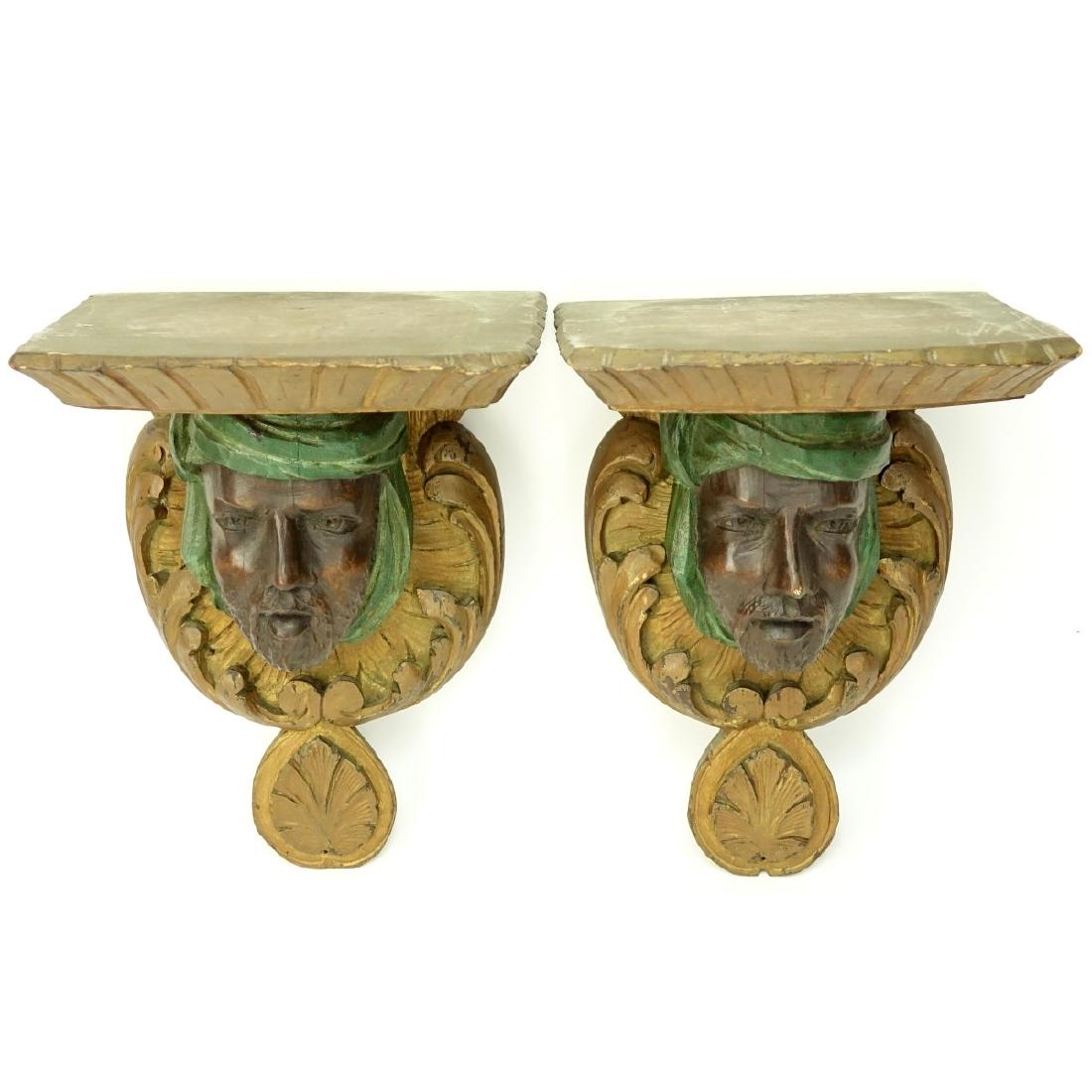 Pair of Carved Wood Arab Figural Wall Brackets (1 of 4)