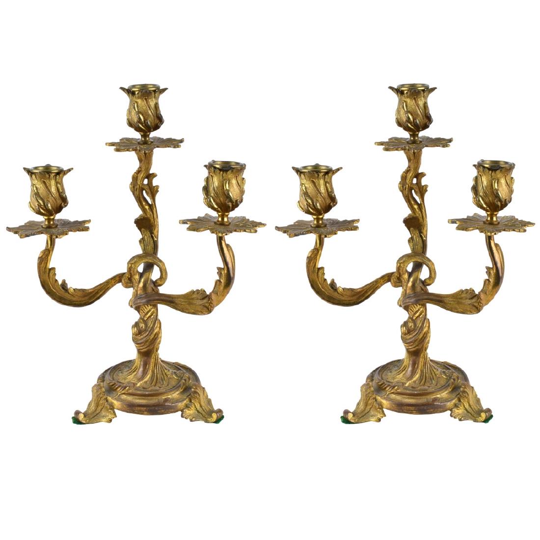 Pair of Gilt Bronze Three Arm Candelabra (1 of 4)