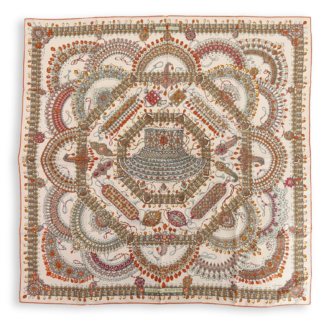 Hermes Pink Paruresde Maharajas Twill Silk Scarf (1 of 9)