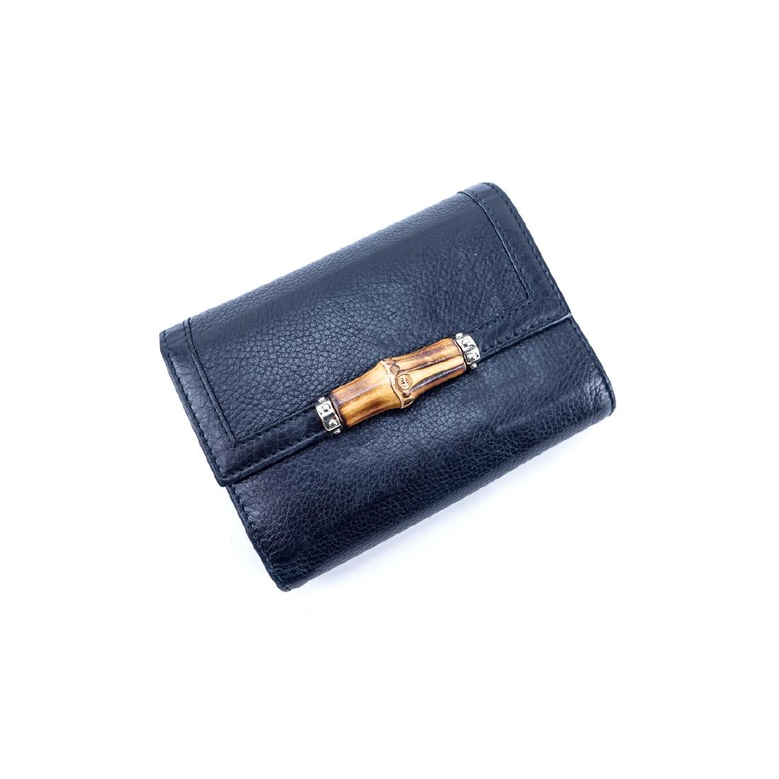 Gucci Black Grained Leather Bamboo Trifold Wallet (1 of 6)