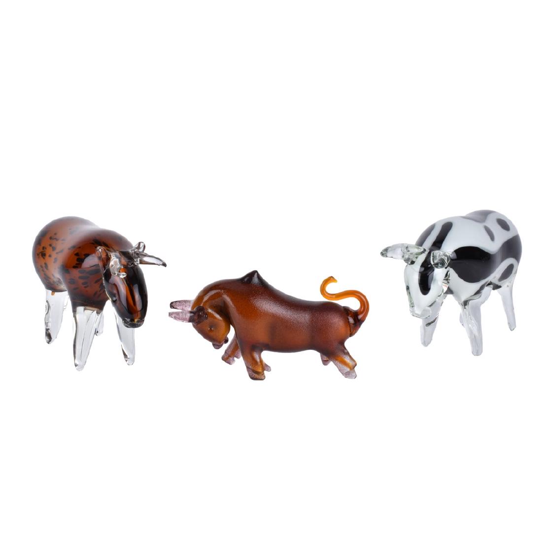 Collection of 3 Contemporary Art Glass Bull Figure (1 of 4)