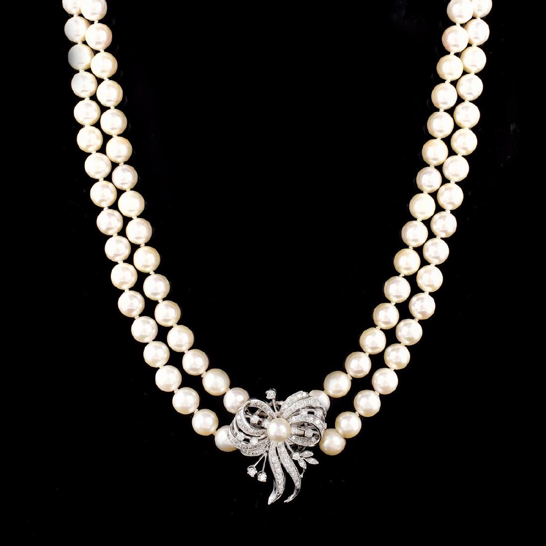 Vintage Pearl Necklace with Diamond Clasp (1 of 6)