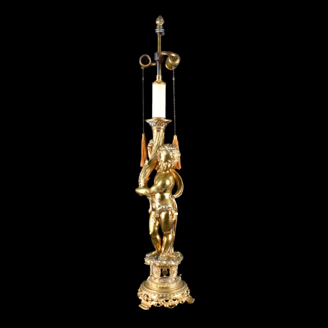 20th Century Gilt Bronze Putti Figural Lamp (1 of 6)
