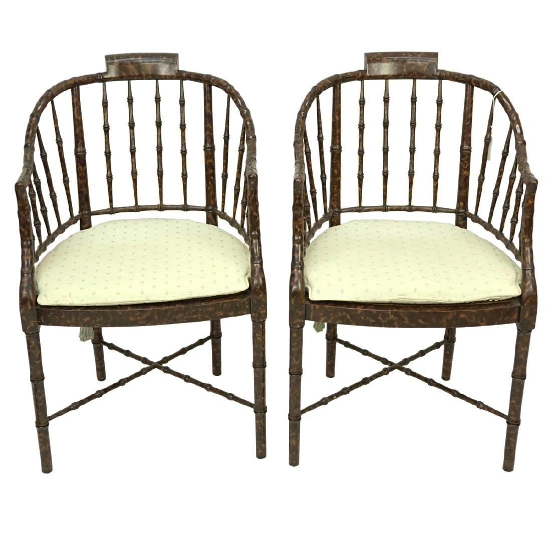 Pair of Faux Tortoise Bamboo Stylized Armchairs (1 of 4)