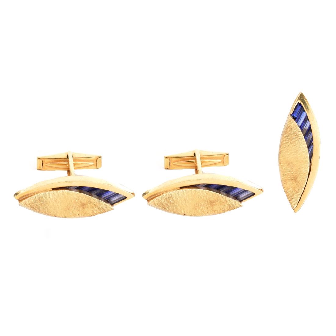 Vintage Sapphire and 14K Cufflinks and Tie Clip (1 of 2)