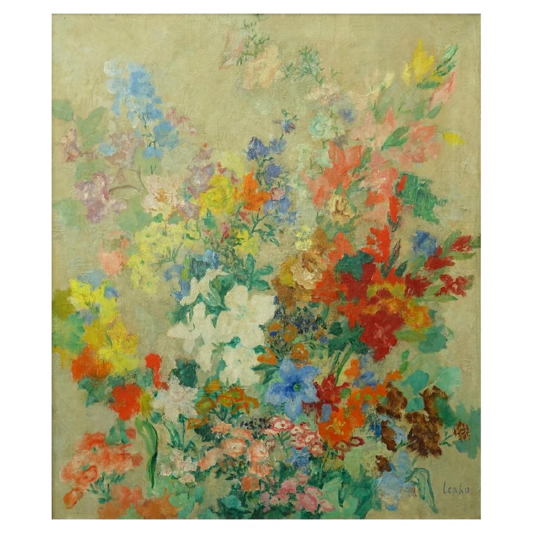 Attributed to: LePho, French/Vietnamese 1907â€“2001: Attributed to: LePho, French/Vietnamese (1907â€“2001) Oil on Canvas, Still Life with Flowers. Signed lower right. Measures 28" H, 24" W; frame measures 32" H, 28" W. Condition: Small patch upper 