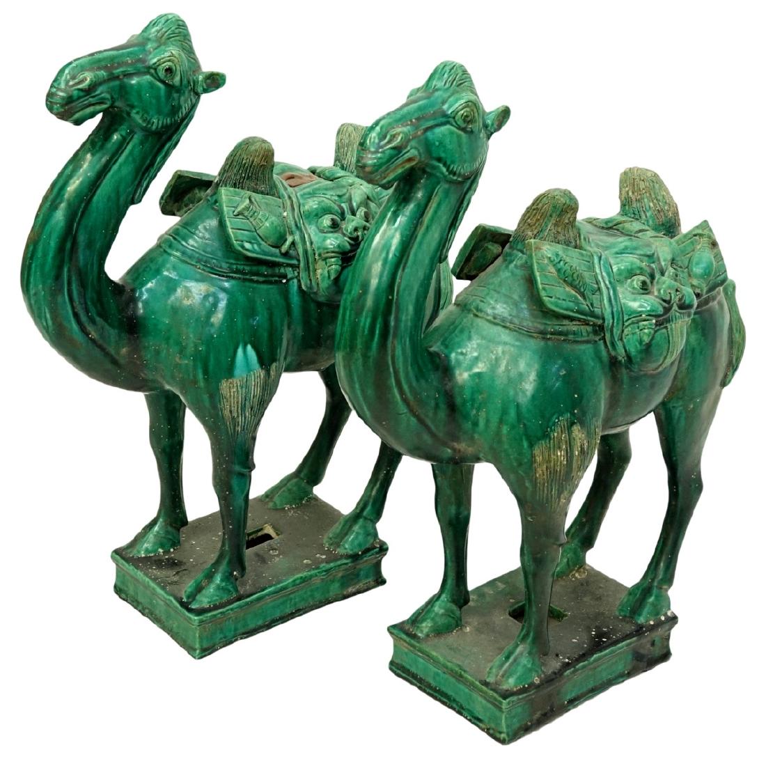 Pair of Chinese Tang Style Green Glaze Camels (1 of 5)