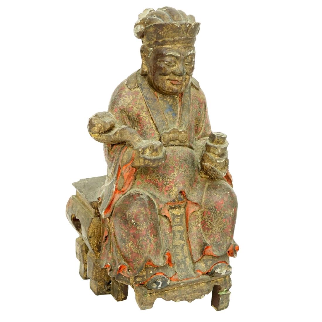 Chinese Polychrome Carved Wood Seated Immortal (1 of 5)
