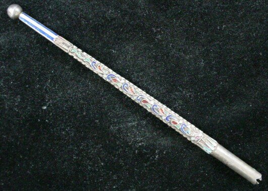19C Russian Sterling Silver Champleve Enamel Pen Ba