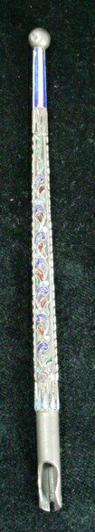 19C Russian Sterling Silver Champleve Enamel Pen Ba - 6