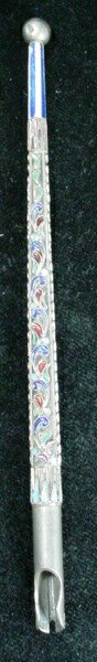 19C Russian Sterling Silver Champleve Enamel Pen Ba - 7