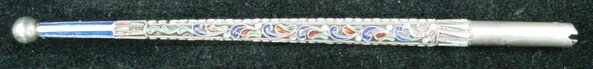 19C Russian Sterling Silver Champleve Enamel Pen Ba - 9