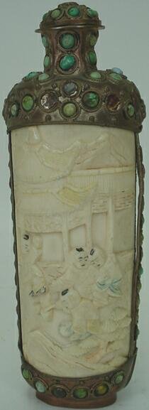 Large Tibetan/Mongolian Snuff Bottle with Carved I
