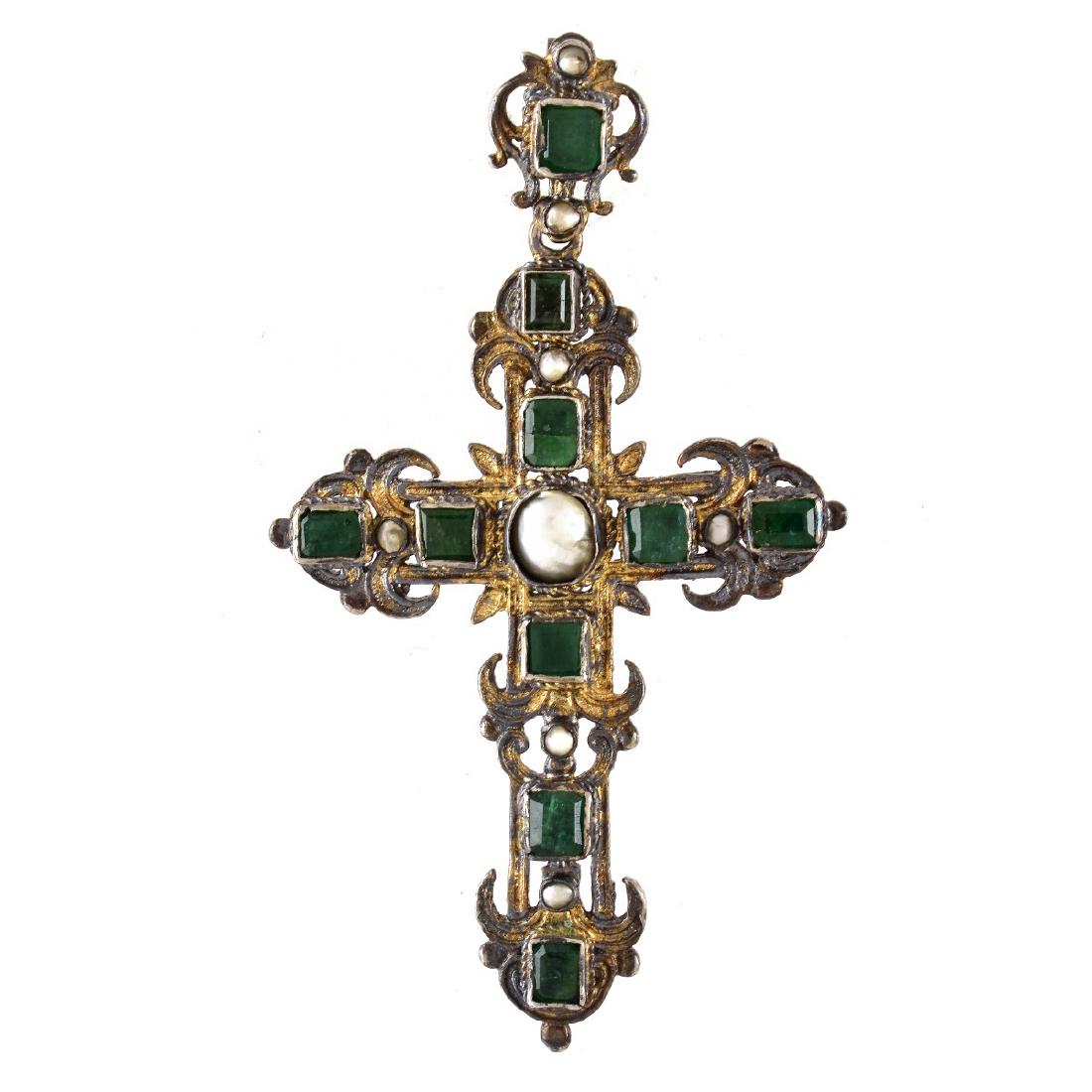 Antique Emerald, Pearl and Silver Pendant (1 of 4)