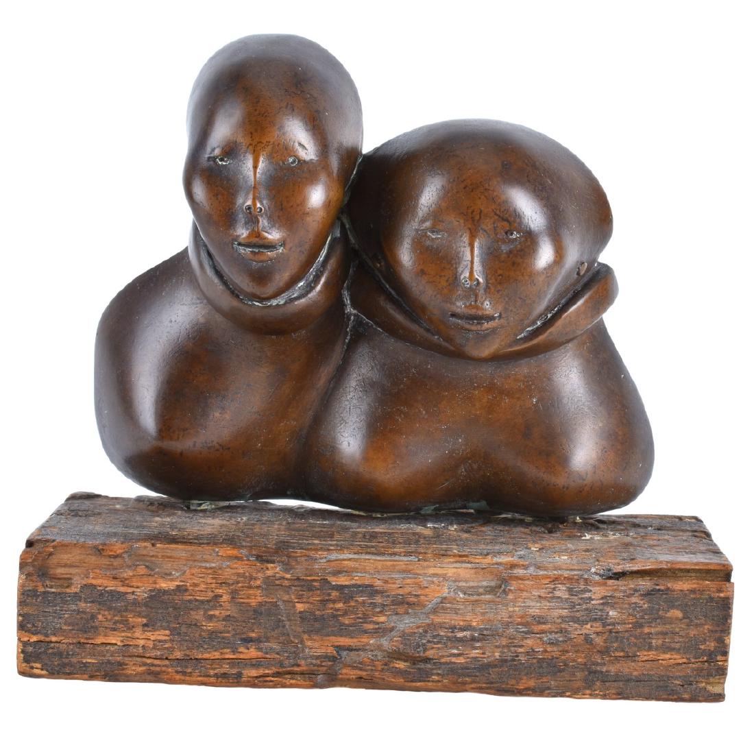 Cornelis Zitman Bronze: Cornelis Zitman, Dutch (1926-2016) Bronze sculpture "Two Faces" on wood base. Monogrammed and numbered 1/8. Measures 7-1/4" H x 7-3/4" W (including base) Condition: Good condition. Estimate: $2000.00