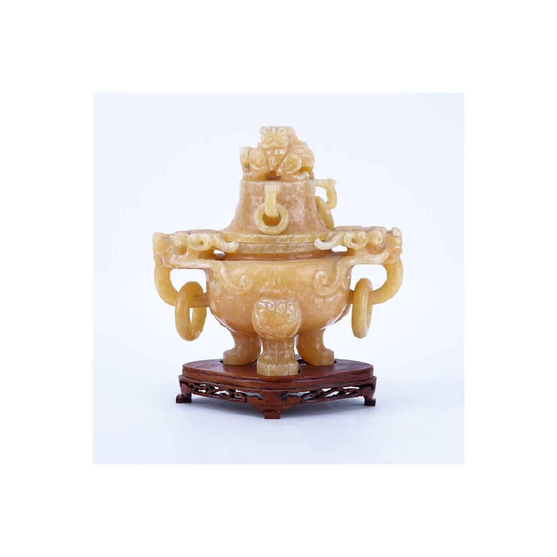 Chinese Carved Hardstone Covered Figural Urn On Stand. (1 of 4)