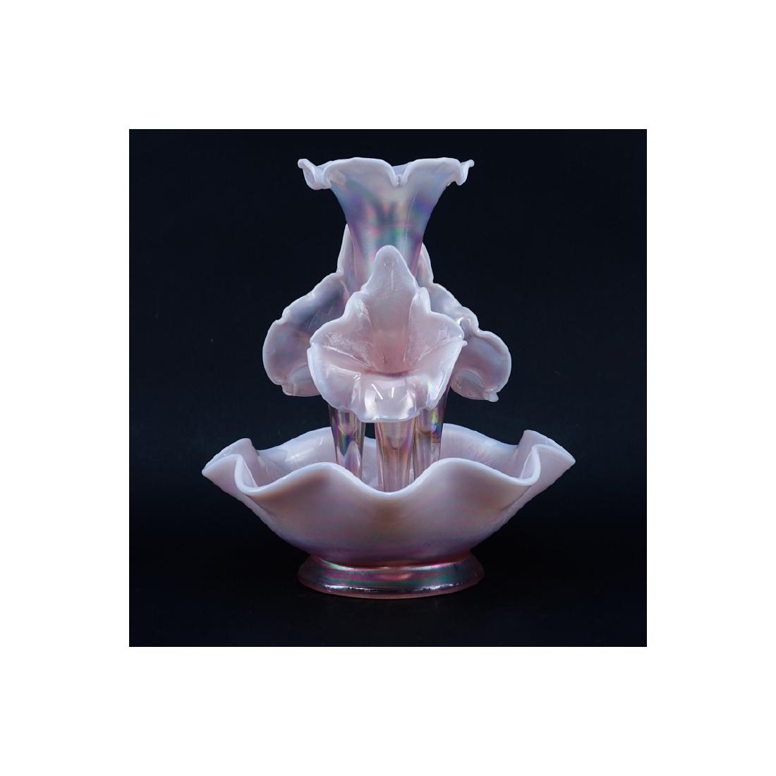 Fenton 4 Horn Iridescent Glass Epergne. One horn has a (1 of 3)