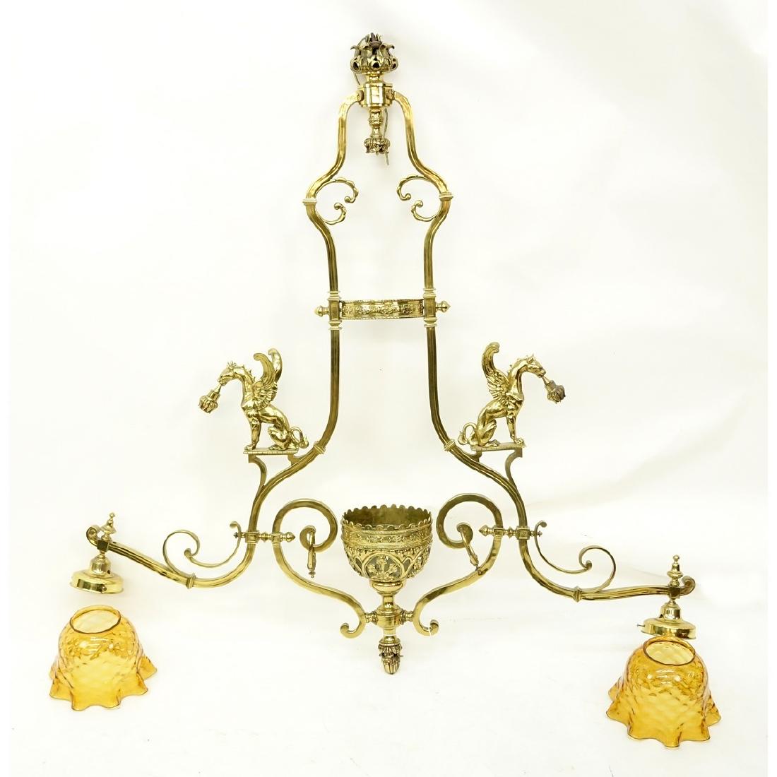 Large Gothic Style Gilt Bronze Two Arm Billiard Light (1 of 5)