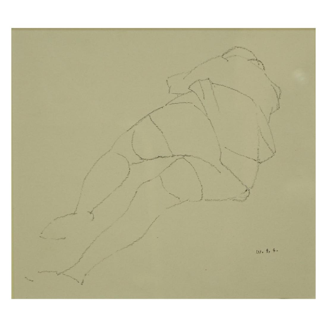 William Samuel Schwartz (1896-1977): William Samuel Schwartz, Russian/American (1896-1977) Crayon on Paper "Reclining Figure," Signed Lower Right. Sight measures 8-1/2" H x 9-1/4" W, frame measures 14-1/4" H x 16" W. Condition: Good cond