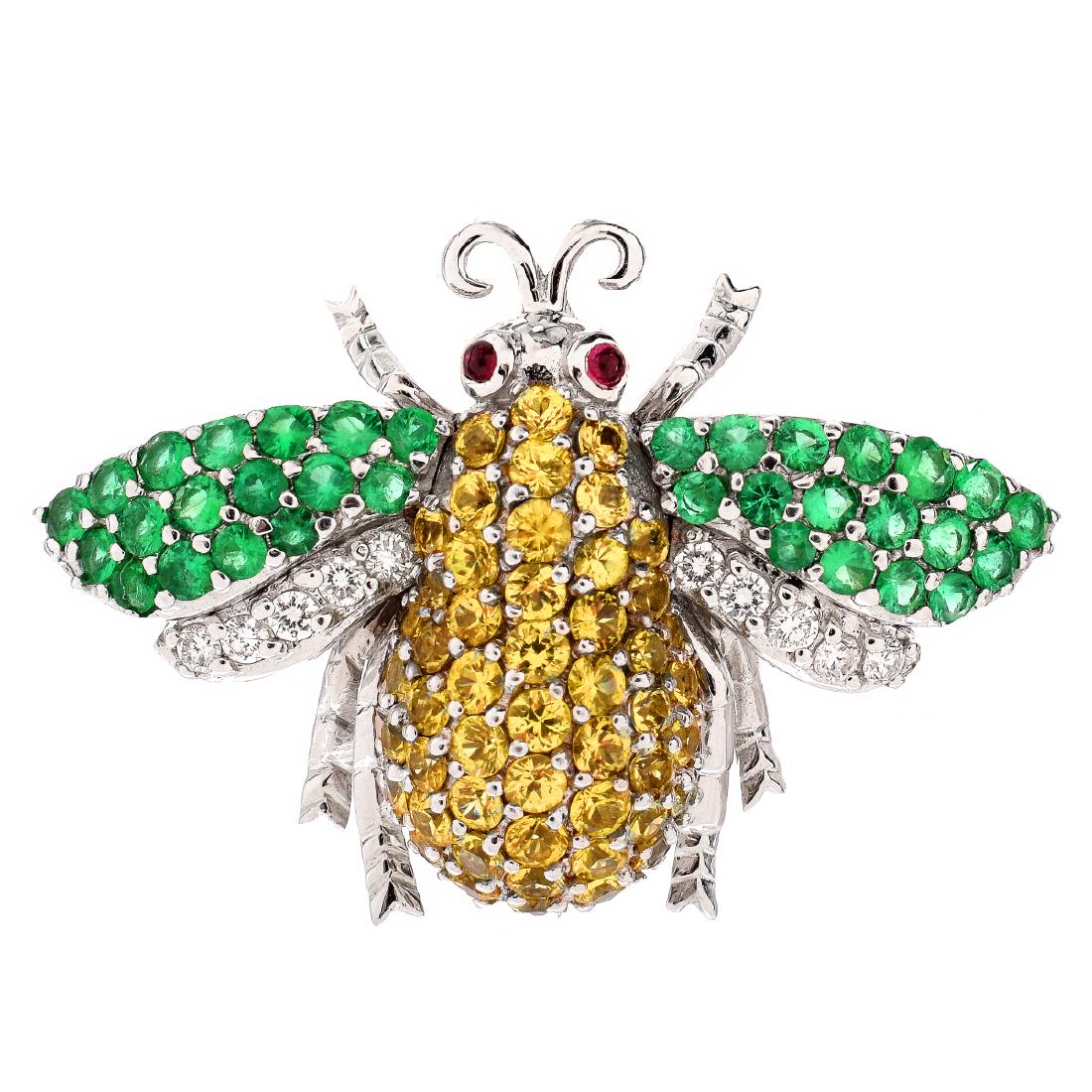 Sapphire, Emerald, Diamond Bug Brooch (1 of 5)