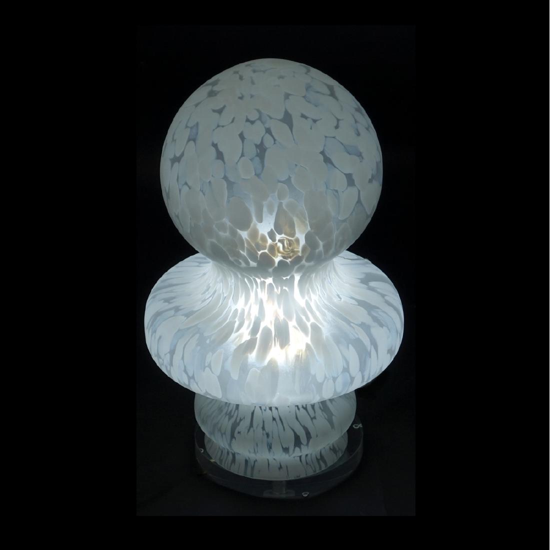 Murano Glass Lamp: Mid Century Murano Glass Lamp on Acrylic Base. Unsigned. Measures 20" H x 13" W. Condition: Good condition. Estimate: $200.00 - $300.00 Domestic Shipping: Third party