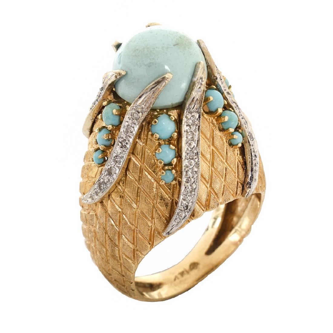 Vintage Turquoise, Diamond and 14K Ring (1 of 6)