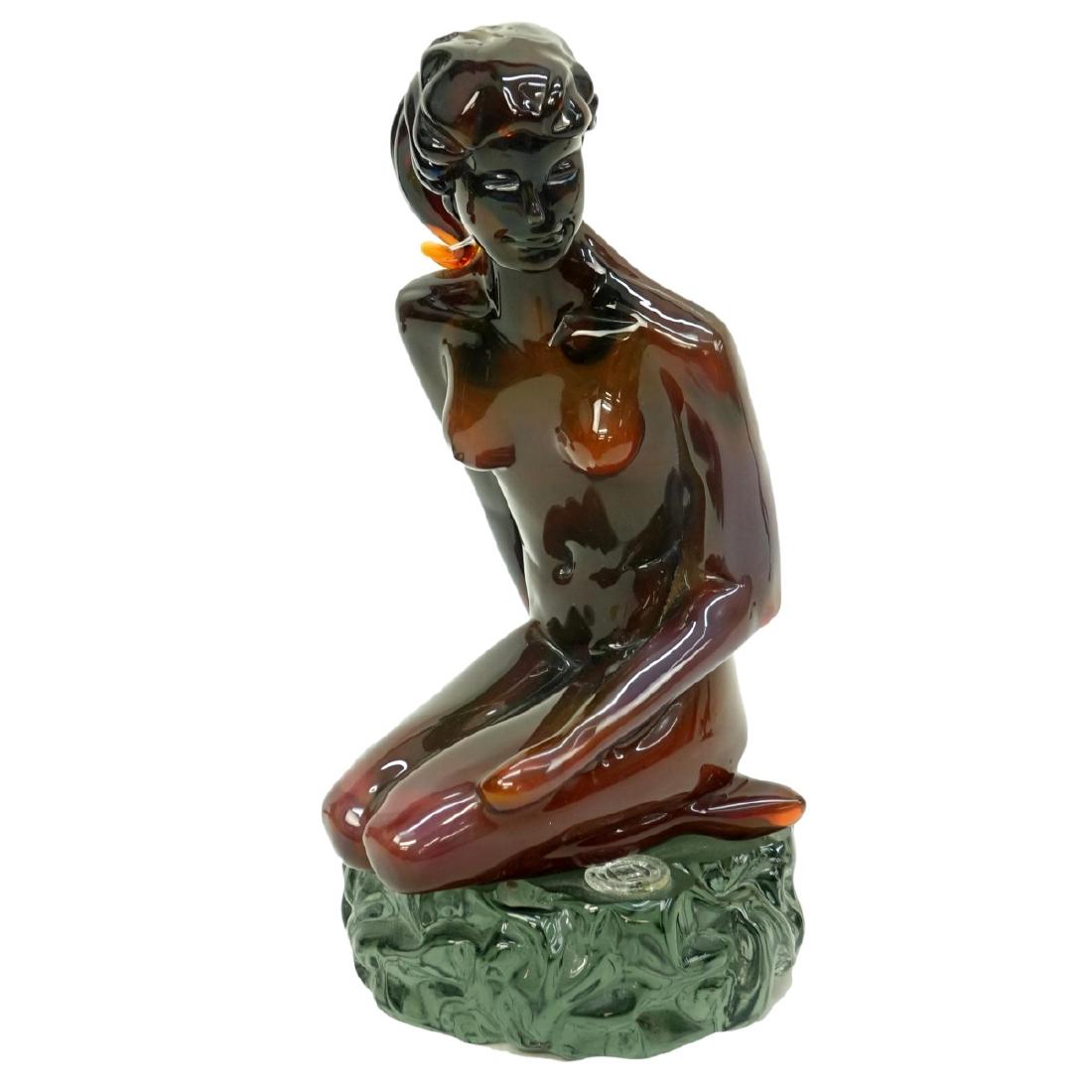 Loredano Rosin Glass Sculpture: Loredano Rosin Nude Female Sculpture. Opaque glass on naturalistic glass base. Signed with etched signature and glass stamp. Measures 17" H x 7-1/2" W. Condition: Good condition. Estimate: $300.00 - $