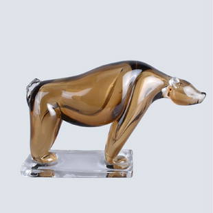 Rosanna Toso Murano Art Glass: Rosanna Toso, Italian (20th C) Murano Art Glass Polar Bear Sculpture. Signed, sticker label attached to bottom side. Measures 8" H x 13" L. Condition: Typical scuffs to base otherwise good condition E